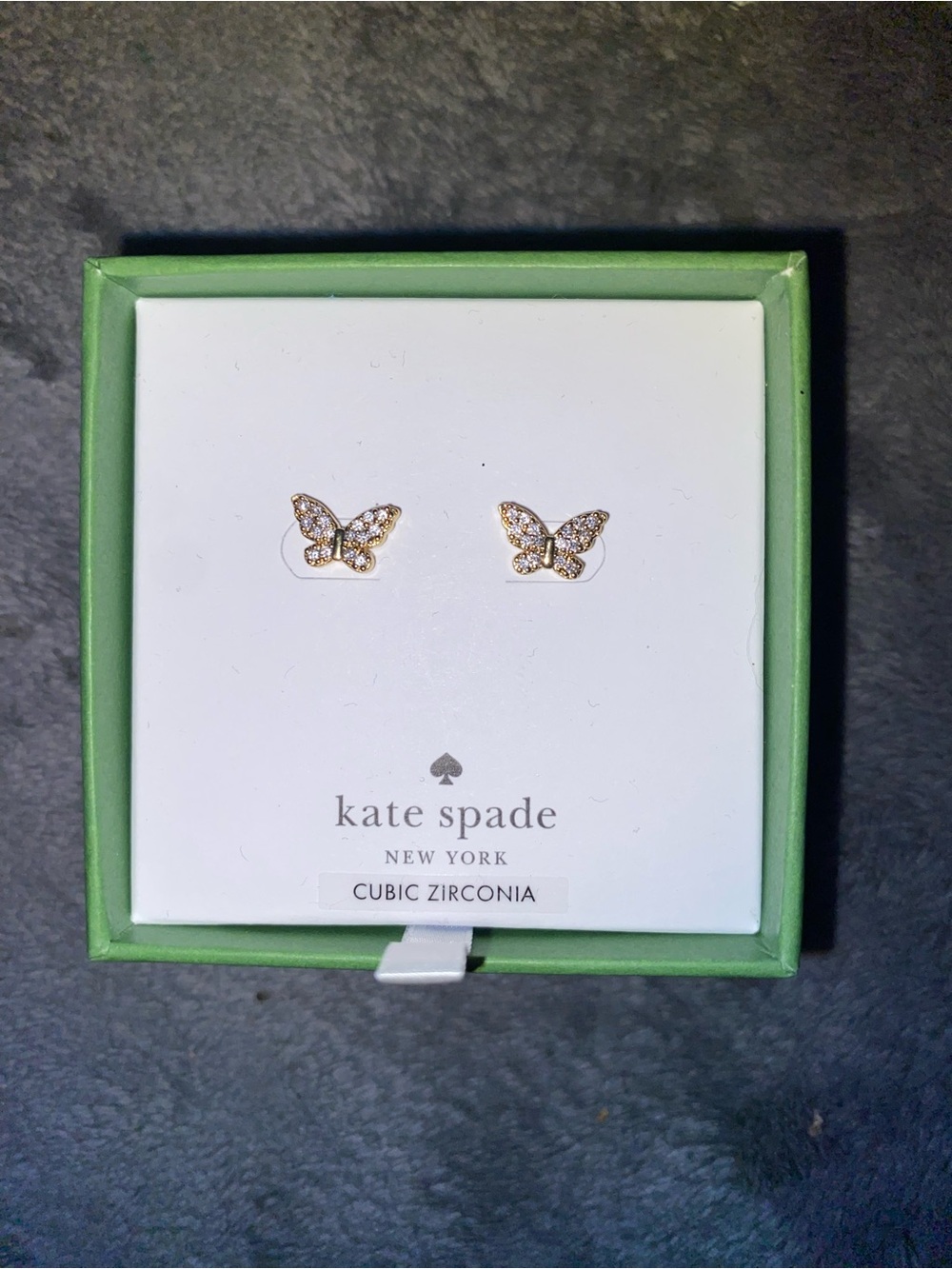 BNIB Kate Spade NY Pavé Cubic Zirconia Gold & Clear Butterfly Stud Earrings $59